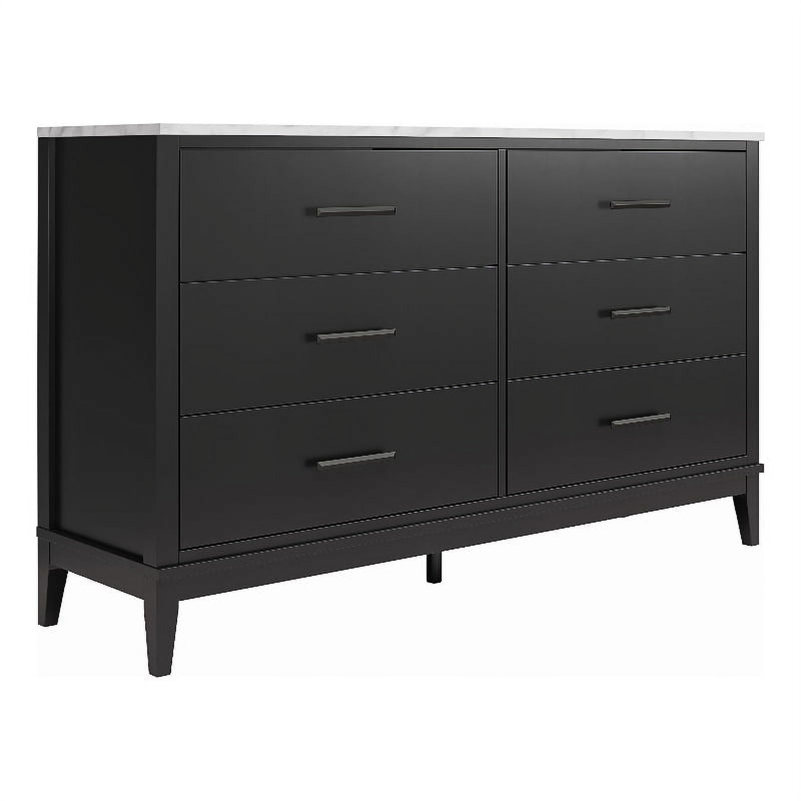 Ameriwood Home Lynnhaven Wide 6 Drawer Dresser in Black w/ White Marble Top  - Walmart.com