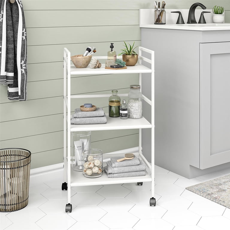 Ameriwood Home Marshall 3 Shelf Metal Rolling Utility Cart, White