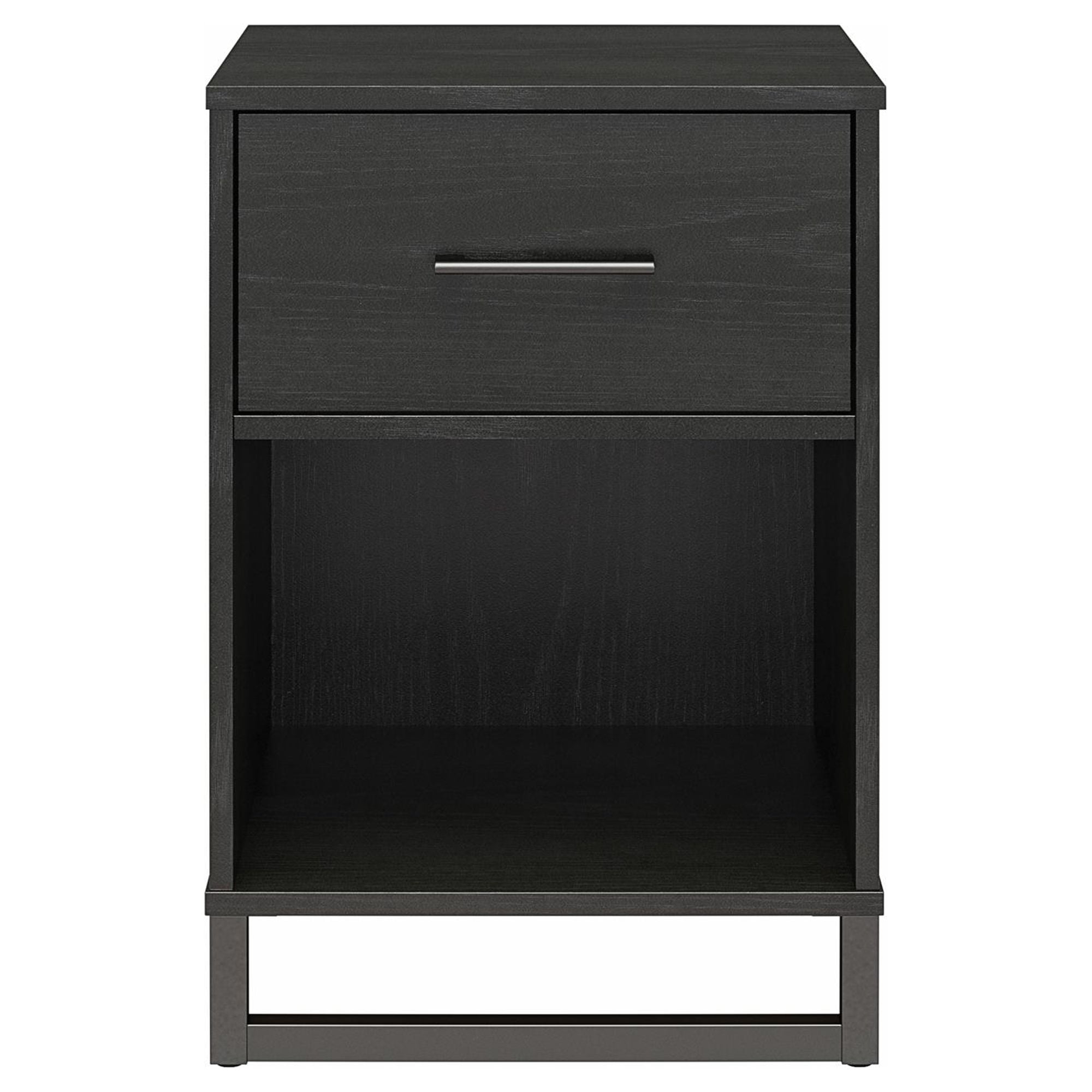 Black Oak Mixed Media Nightstand with Drawer and Shelf