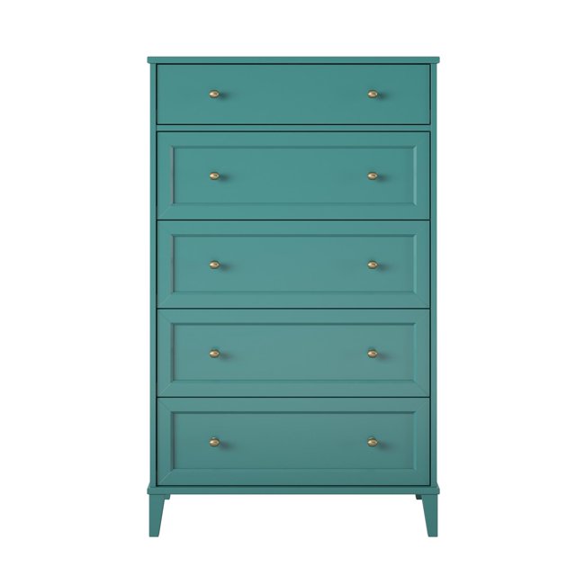 Ameriwood Home Monticello Tall 5 Solid Wood Drawer Dresser, Emerald