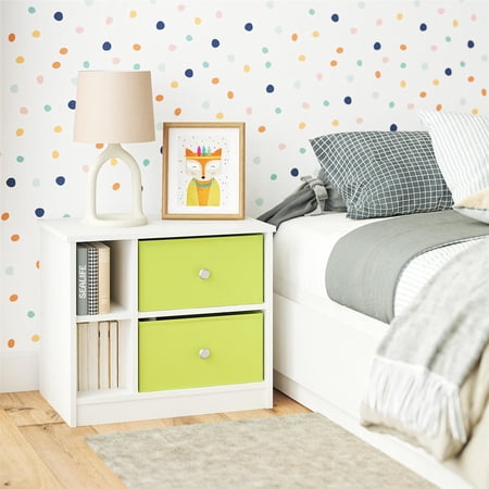 Ameriwood Home Mya Park Nightstand with 2 Fabric Bins, White w/ Green Bins