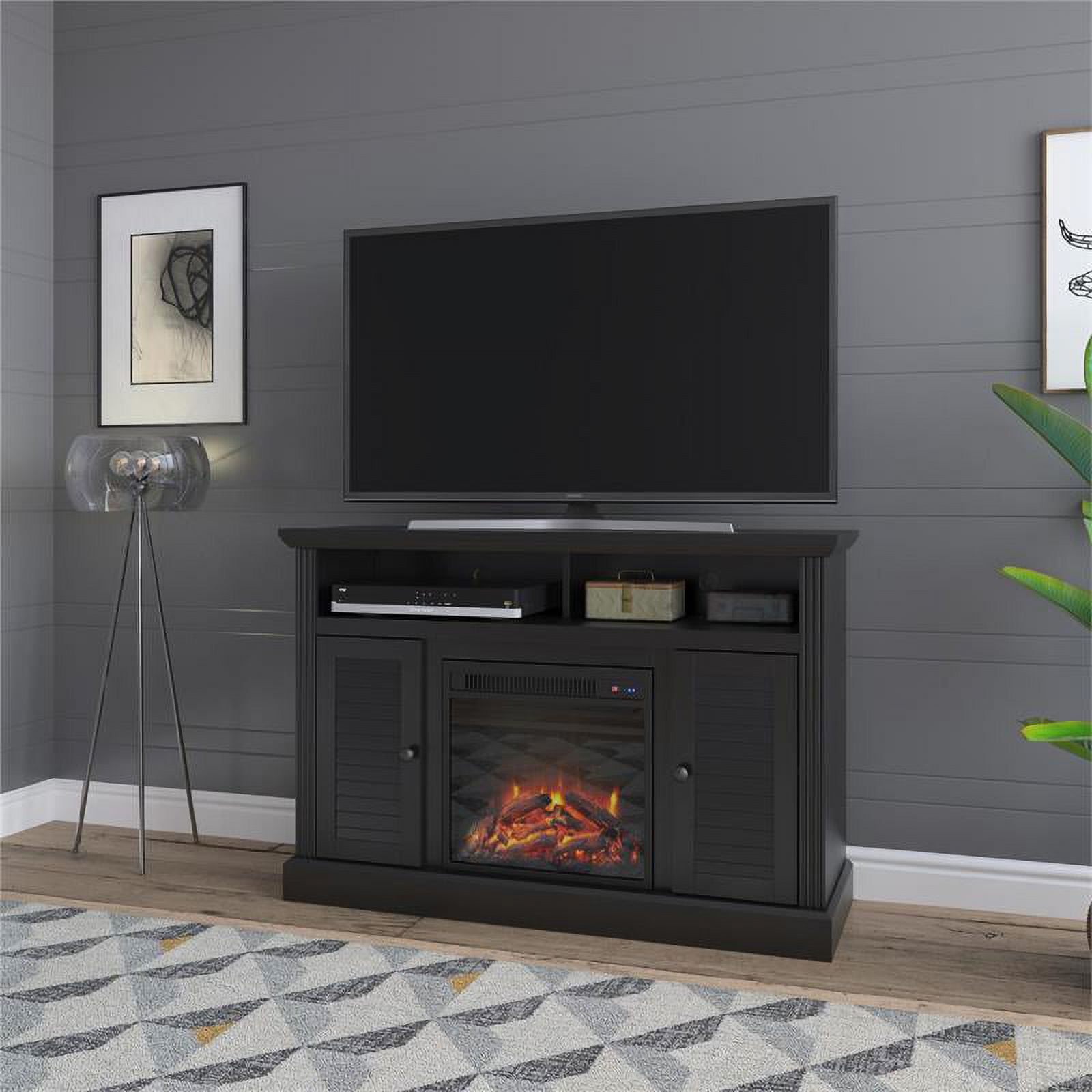 Ameriwood Home Noah Bay Fireplace TV Stand for TVs up to 48" in Black