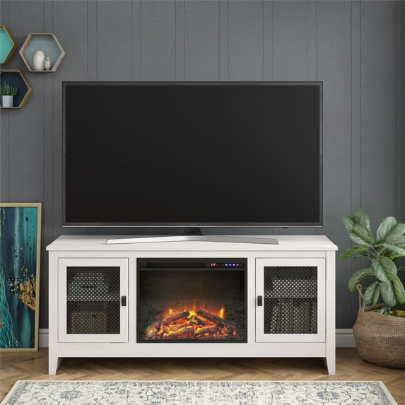 Ameriwood Home Paradise Valley Fireplace TV Stand for TVs up to 65", Ivory Oak