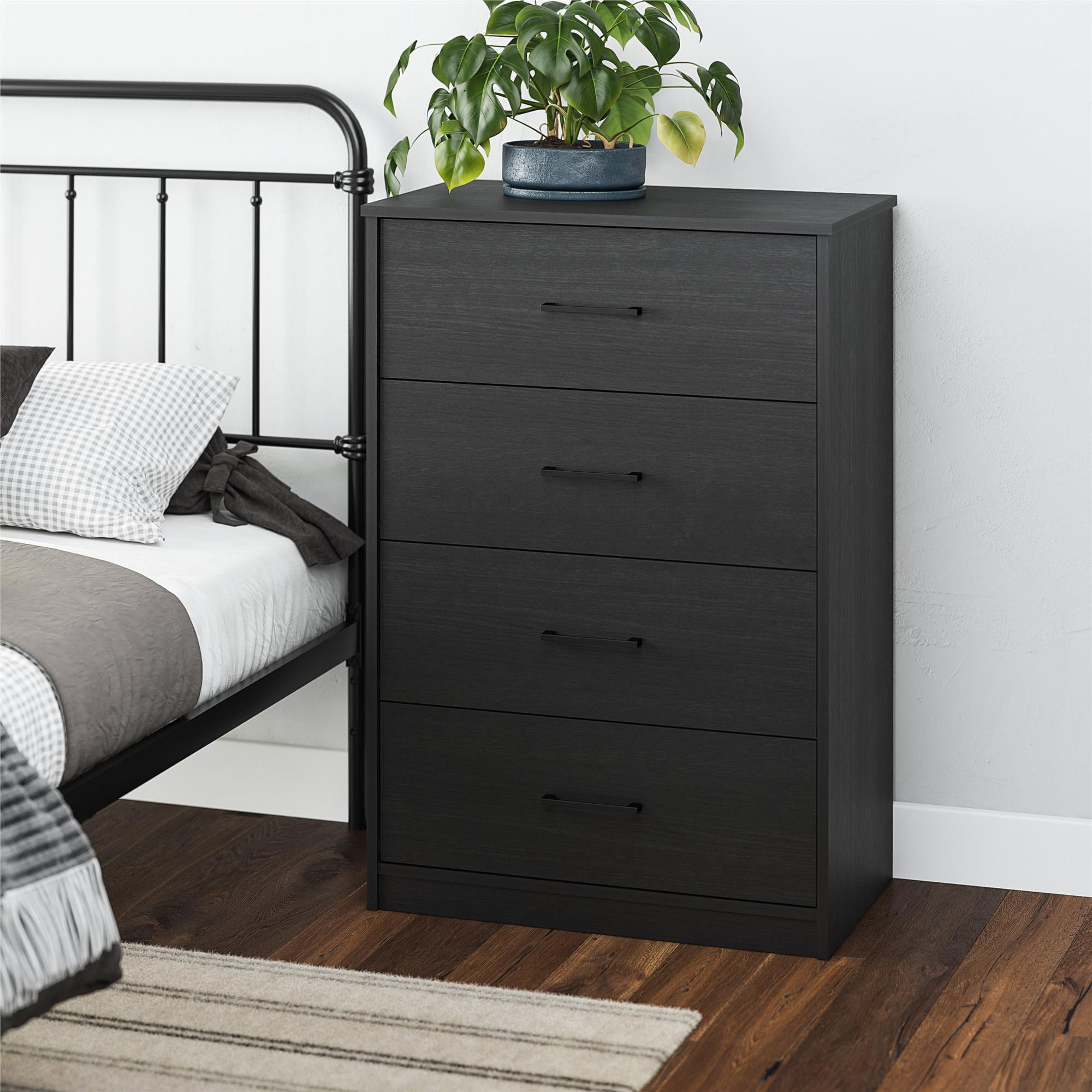 Black Oak Vertical 4-Drawer Dresser with Metal Slides