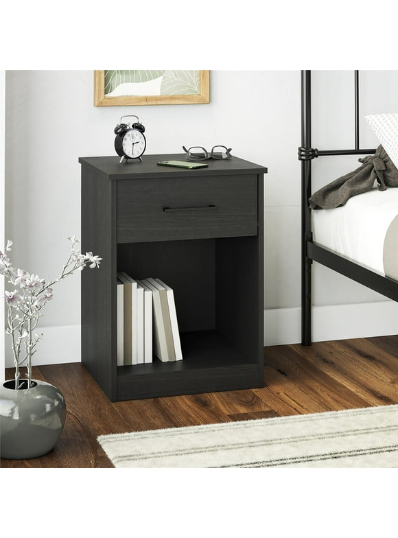 Ameriwood Home Pearce Transitional Nightstand with Drawer, Black Oak