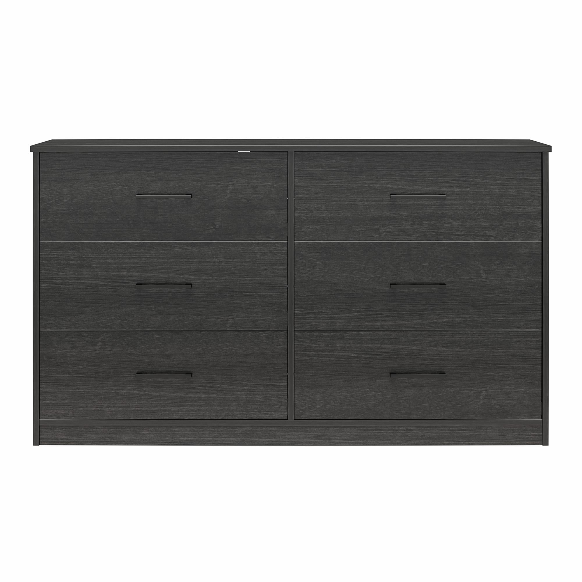 Black Oak Wide 6 Drawer Horizontal Dresser