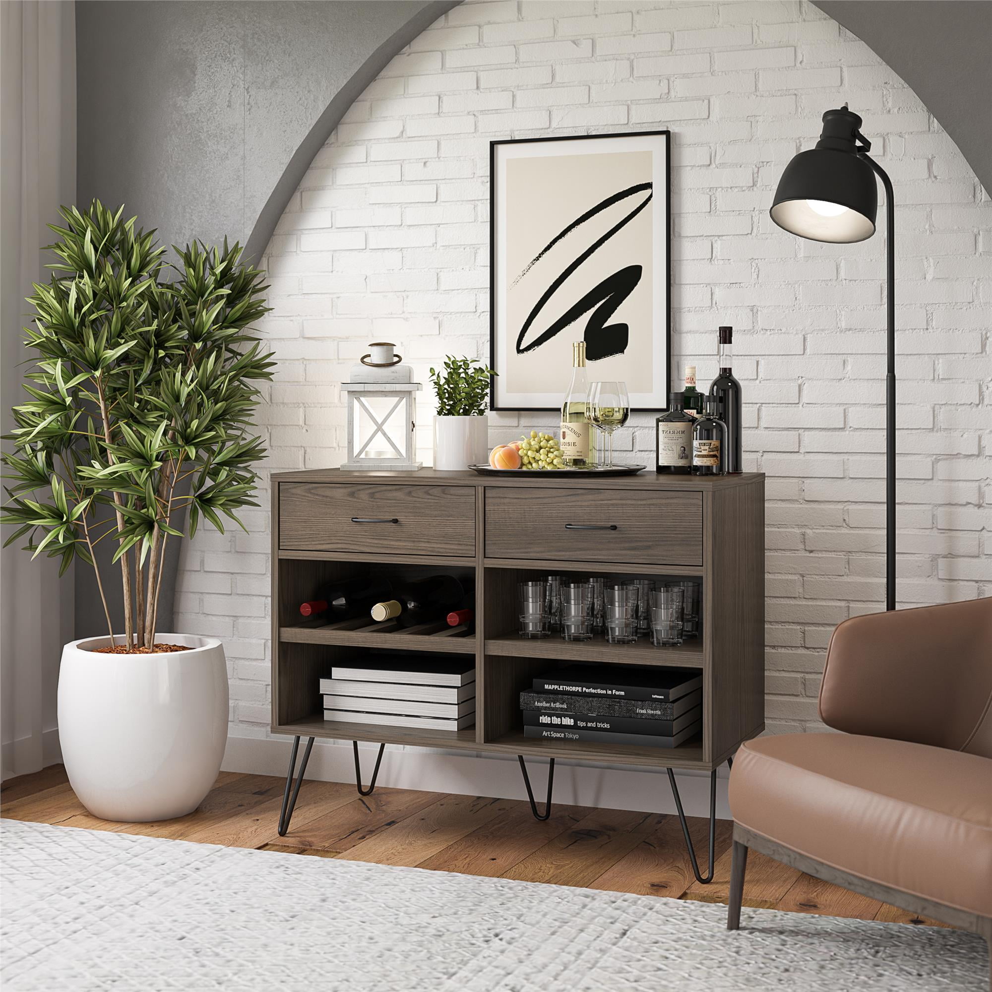 Medium Brown Engineered Wood Beverage Cabinet with Metal Legs