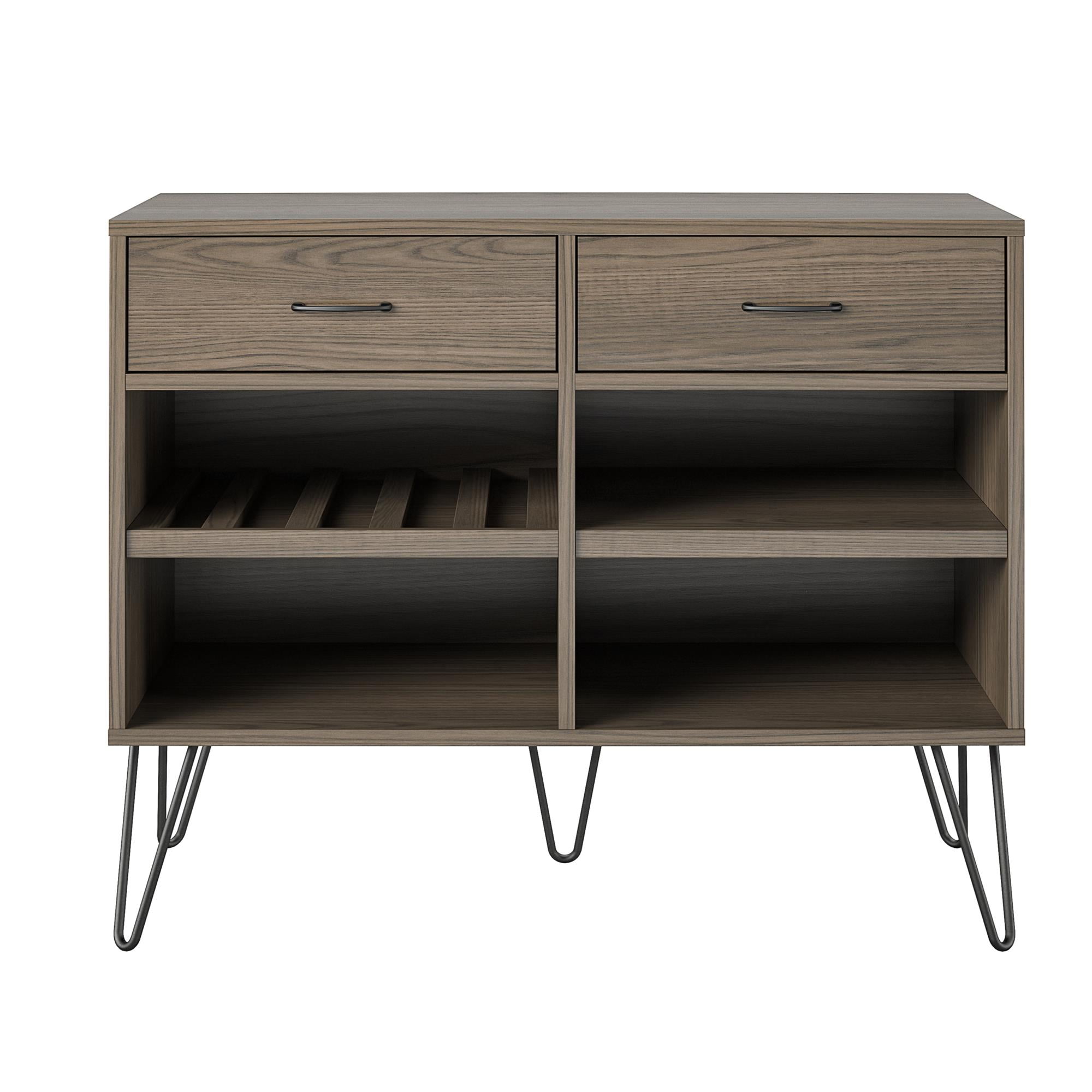 Medium Brown Engineered Wood Beverage Cabinet with Metal Legs