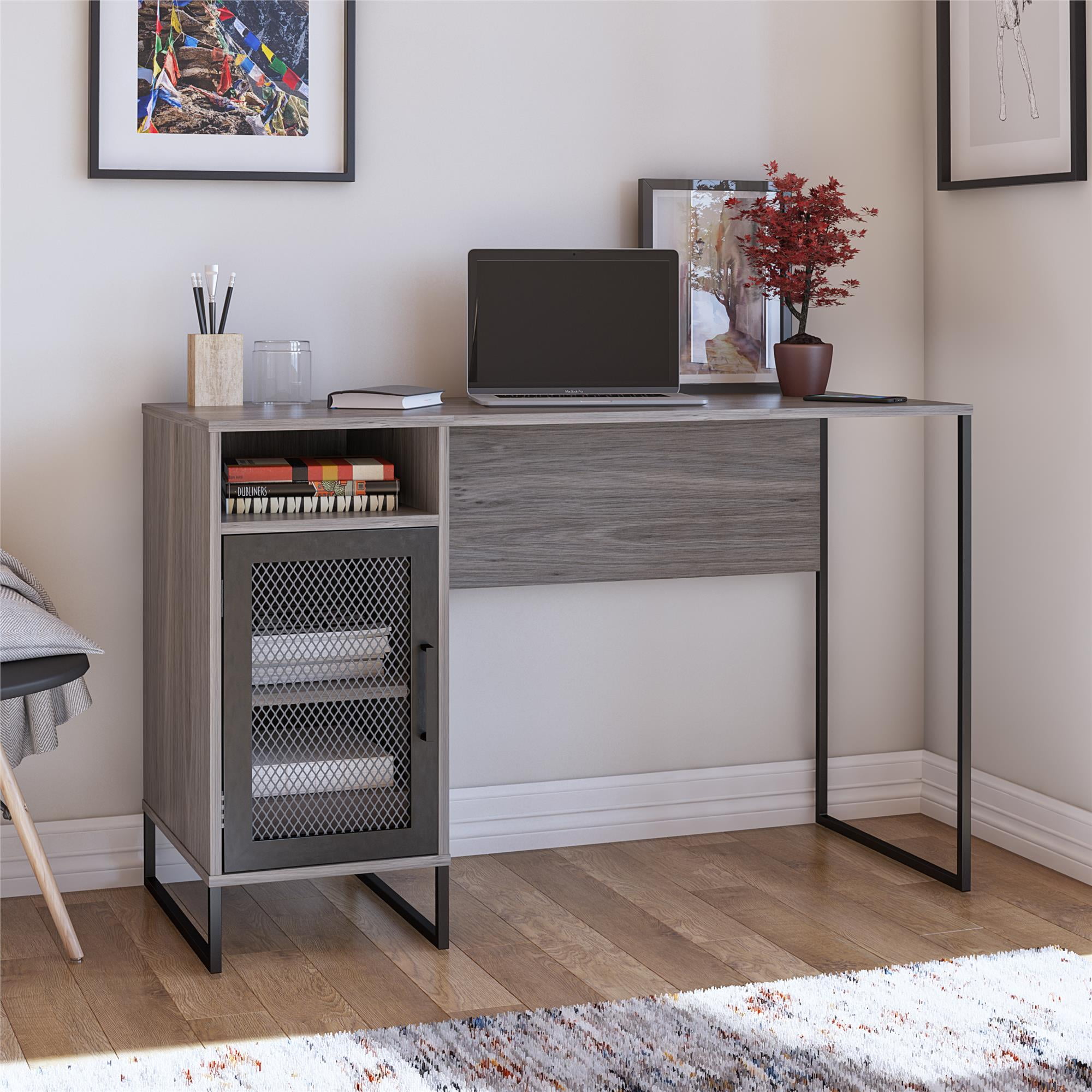 Ameriwood Home Pinola Single Pedestal Computer Desk, Gray Oak