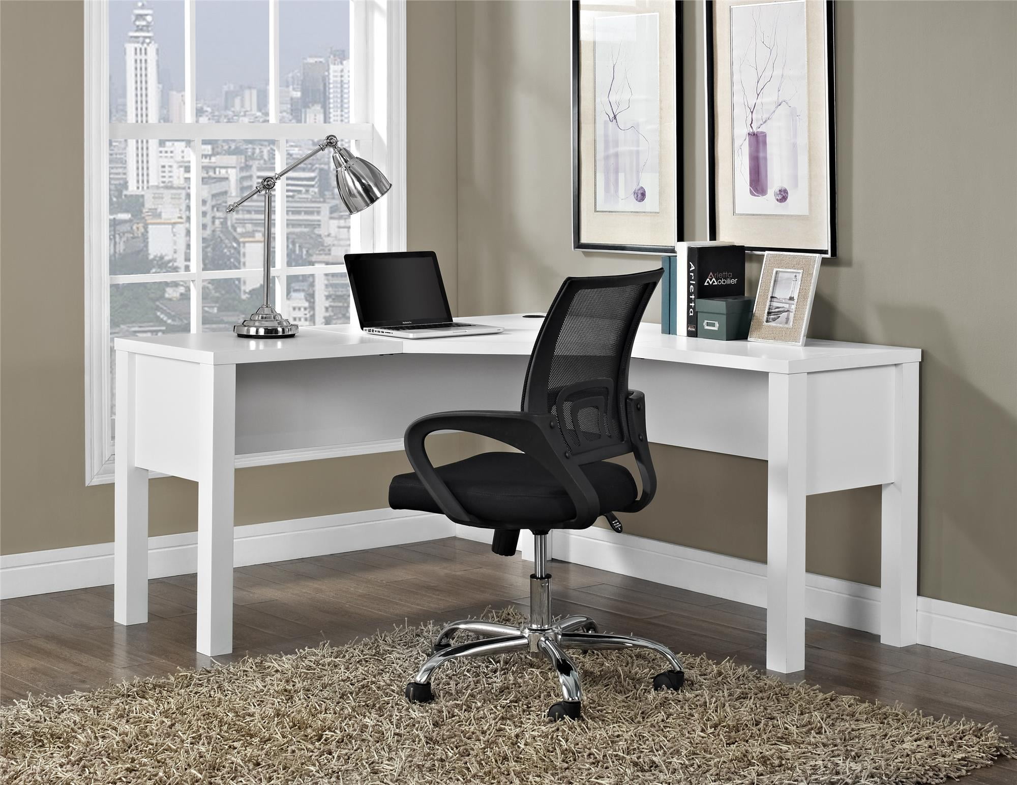 Ameriwood Home Princeton LShaped Desk, White