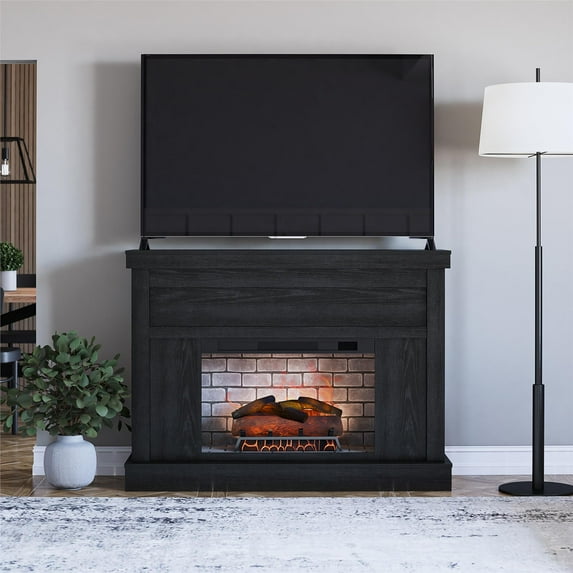Ameriwood Home Sheffield Fireplace Mantel TV Stand for TVs up to 55", Black Oak