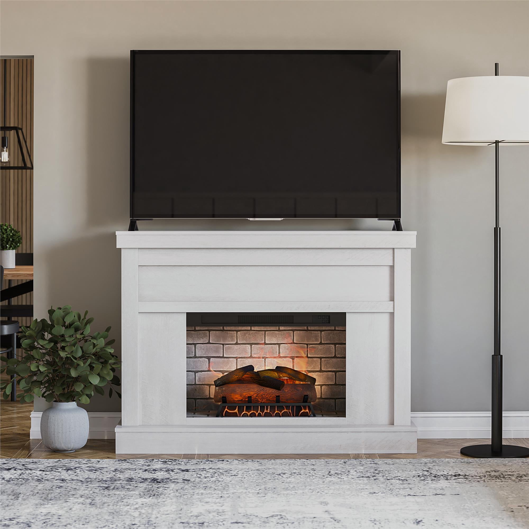 Ameriwood Home Sheffield Fireplace Mantel TV Stand for TVs up to 55", Ivory Oak