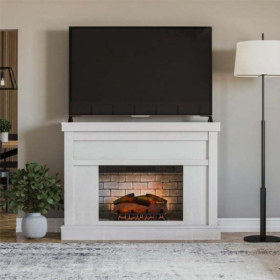 Ameriwood Home Sheffield Fireplace Mantel TV Stand for TVs up to 55", Ivory Oak