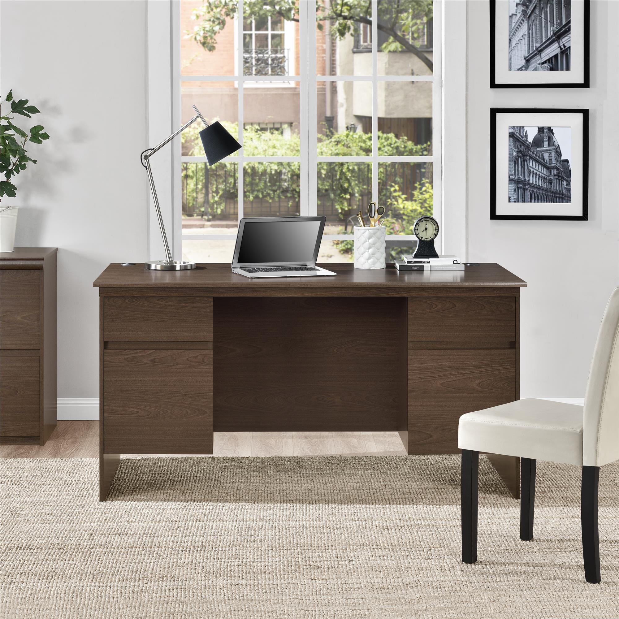 Large 94 Walnut Executive Desk, Office Computer Desk, Industrial Desk,  Solid Walnut Office Desk With Drawers, Home Office Desk 
