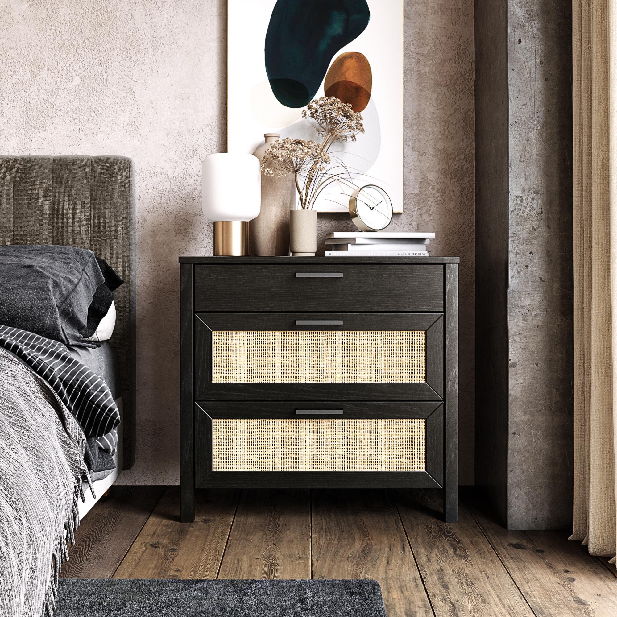 Ameriwood Home Wimberly 3-Drawer Dresser, Black Oak with Faux Rattan - image 1 of 11
