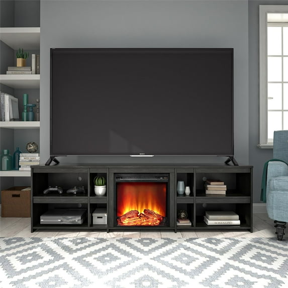 Ameriwood Home Worthing Fireplace TV Stand for TVs up to 70", Black Oak