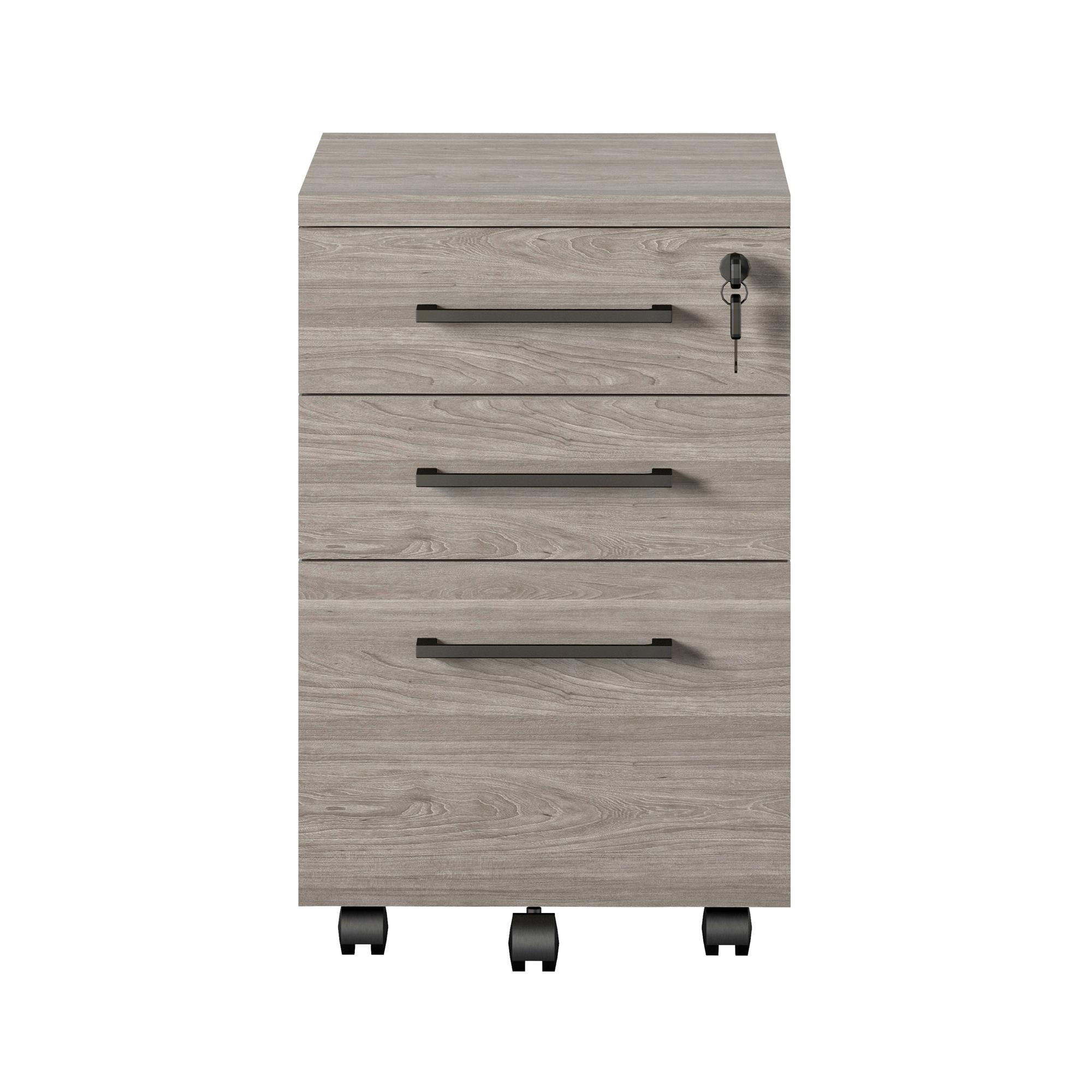 Parkside Light Brown Oak 3-Drawer Lockable Mobile File Cabinet