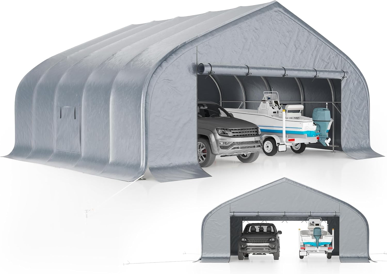Amerlife 22.5'×20' Heavy Duty Double Carport, Galvanized Steel Frame Garage Shelter, Outdoor Storage, Waterproof 3-Layer PE Cover, Silver Gray
