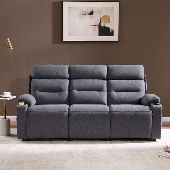 Amerlife 3 Seat Power Reclining Sectional Sofa with Dual Consoles, Dark Grey, Cup Holders, USB, Hidden Storage, Linen Upholstery