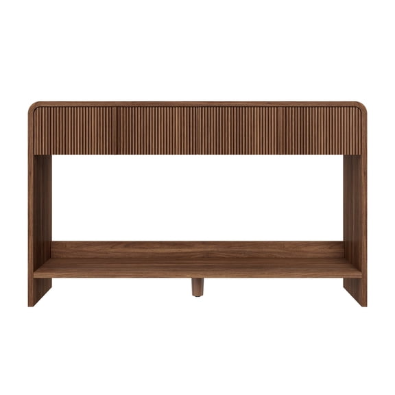 Amerlife 45" Fluted Console Table with 2 Drawers and Open Shelf, with Rounded Edges, for Hallway, Foyer, Behind Couch, Living Room, Brown