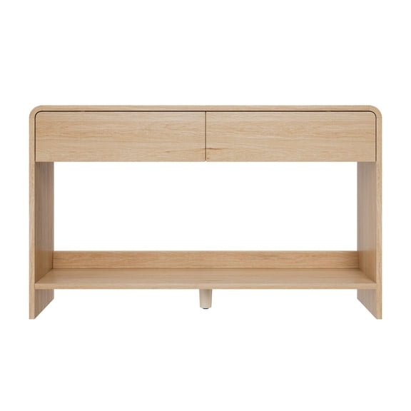 Amerlife 55" Modern Console Table with 2 Storage Drawers and Open Shelf, Wooden Entryway with Curved Edges, for Hallway, Entrance, Natural Oak