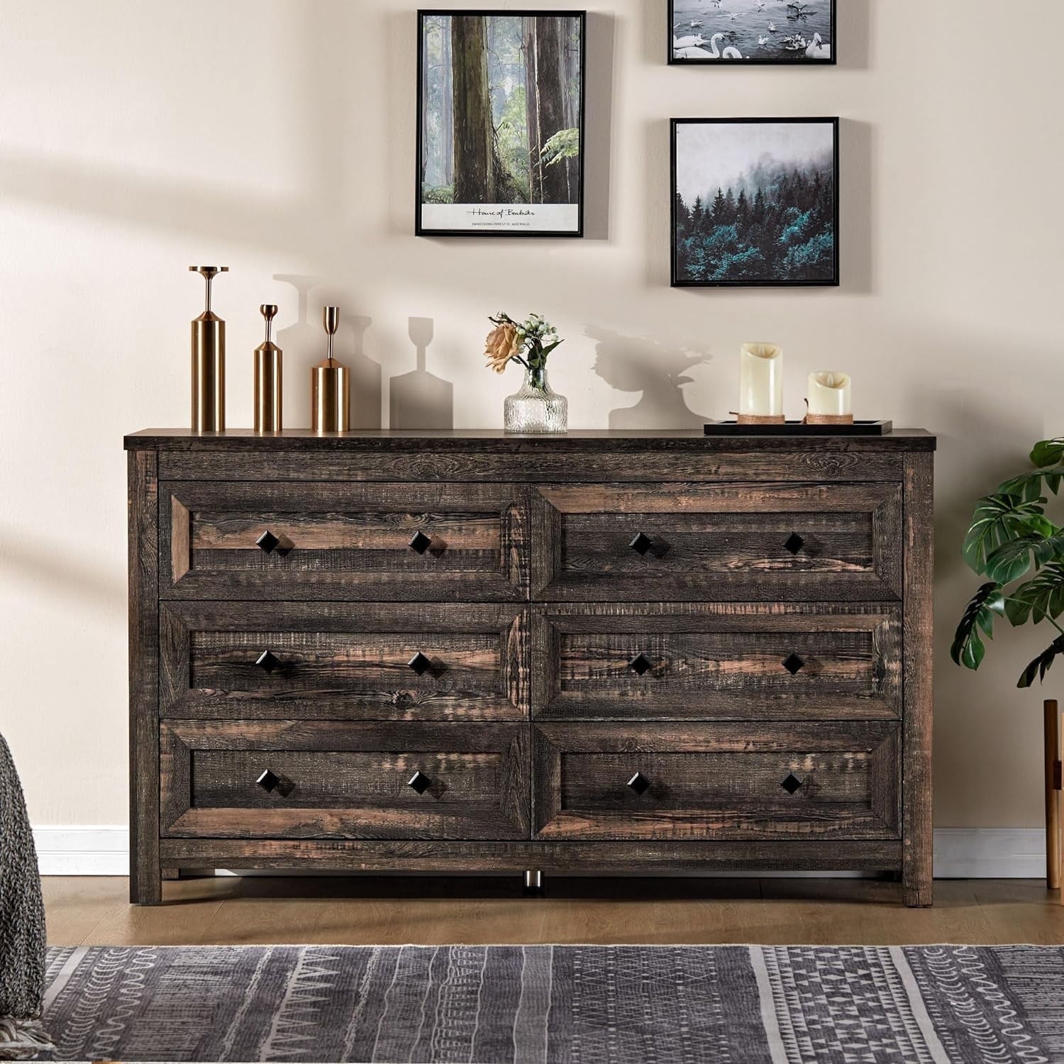 Merluxy 6 Drawers Dresser for Bedroom, Farmhouse Wood Chest of Drawers ...