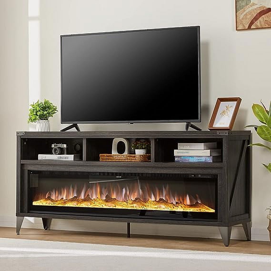 Mainstays Farmhouse Fireplace TV Stand for TVs up to 55 off White Walnut