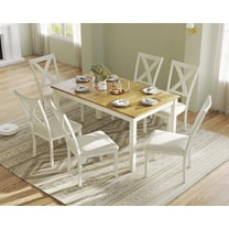 Amerlife 7-Piece Solid Wood Dining Table Set, 60" Farmhouse Dining Table with 6 Chairs, Dining Table Set for 6, Kitchen & Dining Room, White