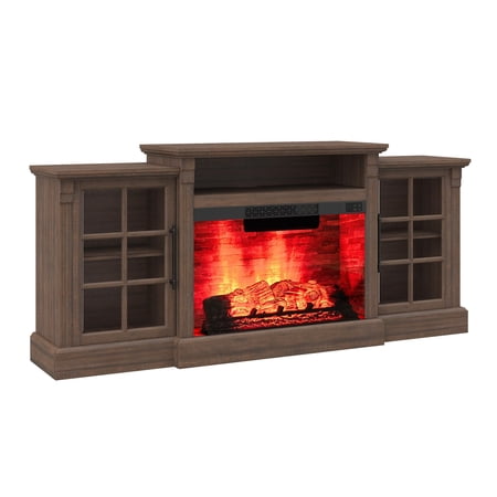 Amerlife 70" Farmhouse Fireplace TV Stand for TVs up to 80", Media Console with Storage Cabinets & Adjustable Shelves, for Living Room, Rustic Brown