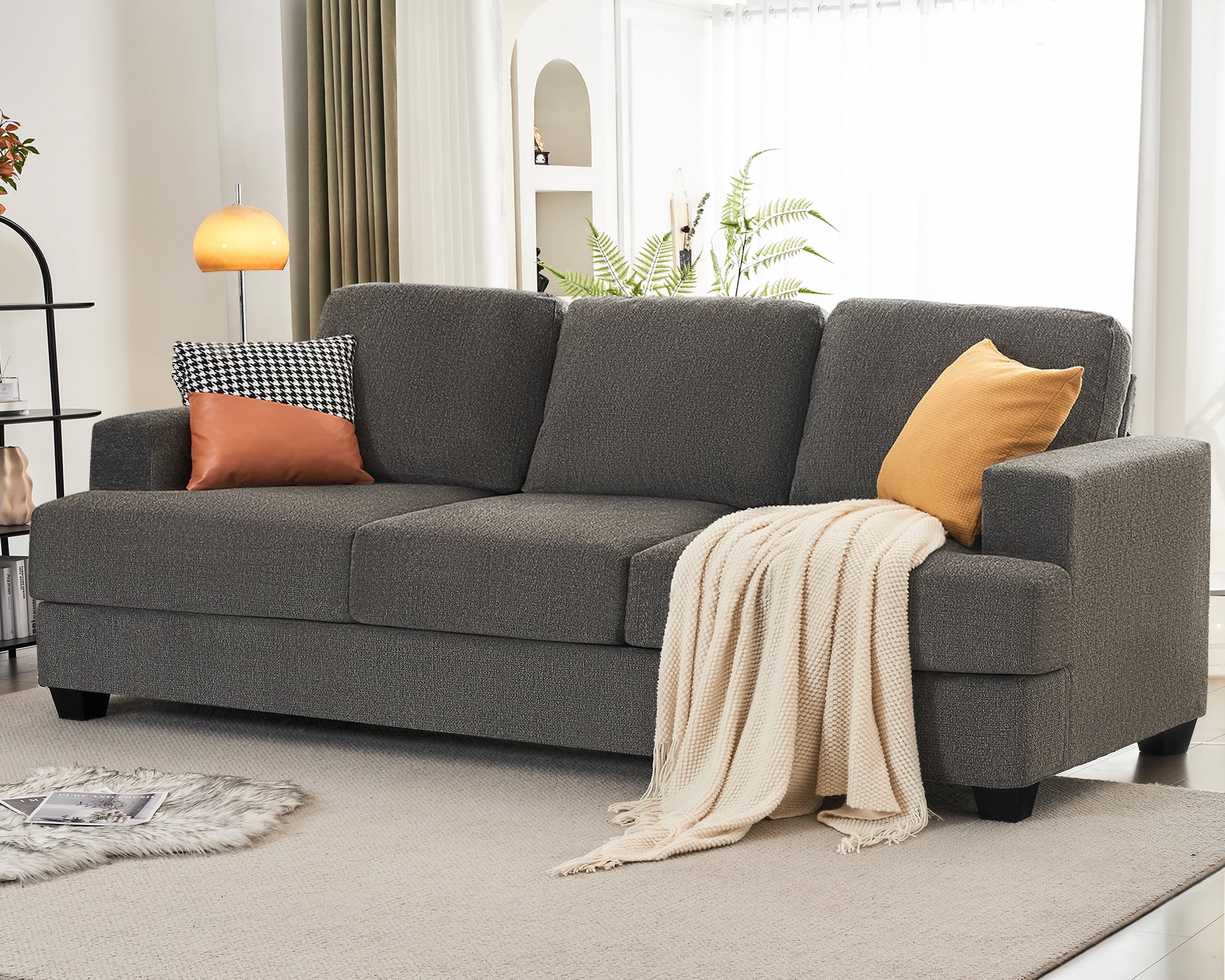 Amerlife Modern 89 inch 3 Seater Sofa, Comfy Deep Seat Couch, Grey