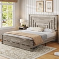 thumbnail image 1 of Amerlife Farmhouse King Size Bed Frame with 54" Tall Geometric Headboard & Storage Drawers, Grey, 1 of 10