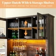 thumbnail image 1 of Amerlife Farmhouse Kitchen Cabinet Coffee Display Bar with LED Lights, Dark Rustic Oak, 1 of 7