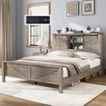 thumbnail image 1 of Amerlife 44" H Farmhouse Queen Bed Frame with Barn Door Storage Headboard & Charging Station, Grey, 1 of 9