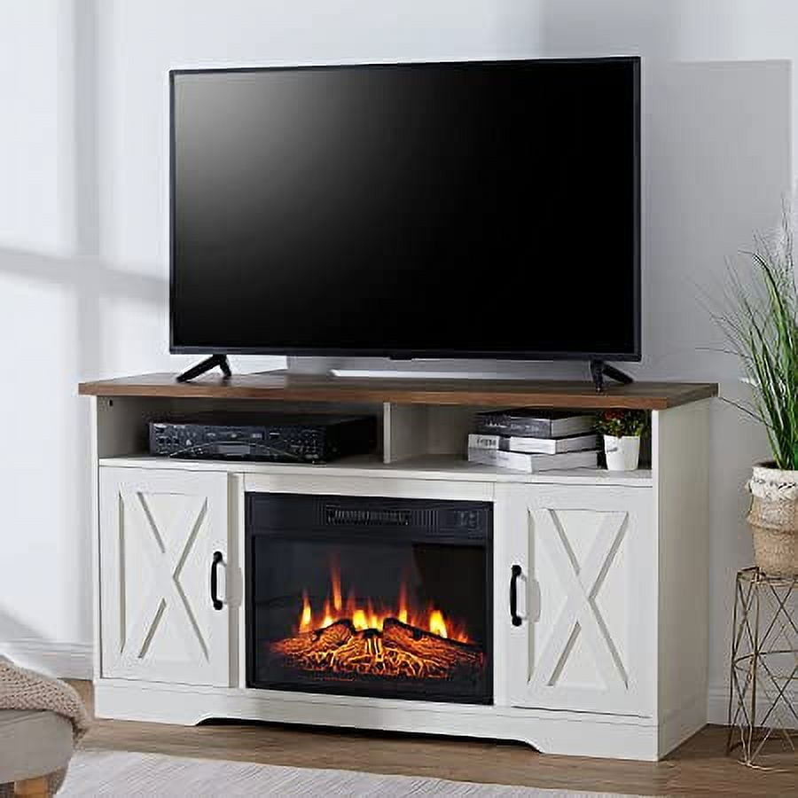 Amerlife Fireplace TV Stand 54" Farmhouse Barn Door Entertainment