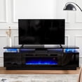 thumbnail image 1 of Merluxy Fireplace TV Stand with 36" Fireplace, Modern High Gloss Entertainment Center LED Lightsfor 80 Inch TV, Black, 1 of 6
