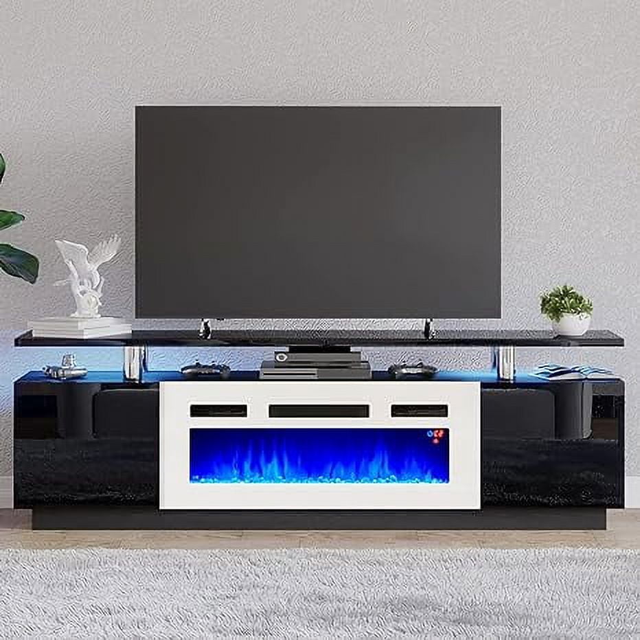 Amerlife Fireplace TV Stand with 36" White Fireplace, 70" Modern High