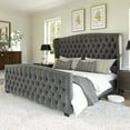 thumbnail image 1 of Amerlife King Bed Frame with Velvet Upholstery, Tufted Wingback Headboard and Nailhead Trim, Grey, 1 of 8
