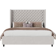 Amerlife King Size Bed Frame with 65" Tall Headboard, Upholstered Wingback Platform Design, Solid Wood Legs, Grey