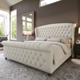 thumbnail image 1 of Amerlife Queen Size Bed Frame with Chenille Upholstery, Scroll Wingback Headboard and Footboard, Cream, 1 of 8
