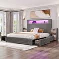 thumbnail image 1 of Amerlife Queen Size Storage Bed Frame with 51.2" Tall Upholstered Headboard, Built-in 6 Drawers & Bookcase, USB Ports & RGB LED Lights,Grey, 1 of 10