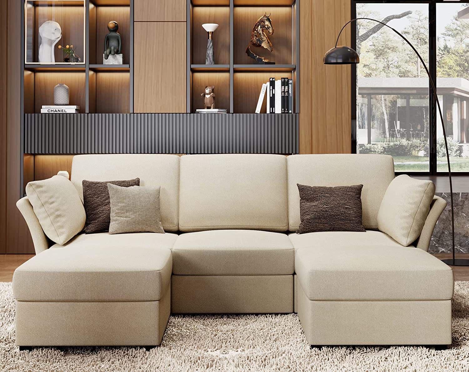 Amerlife Sectional Convertible Sofa with Ottomans, 5 Seat U Shaped Sofa