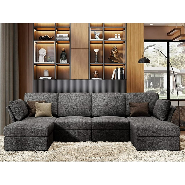 Amerlife Sectional Sofa, UShape Couch with Ottomans, 6 Seat Sofa Couch