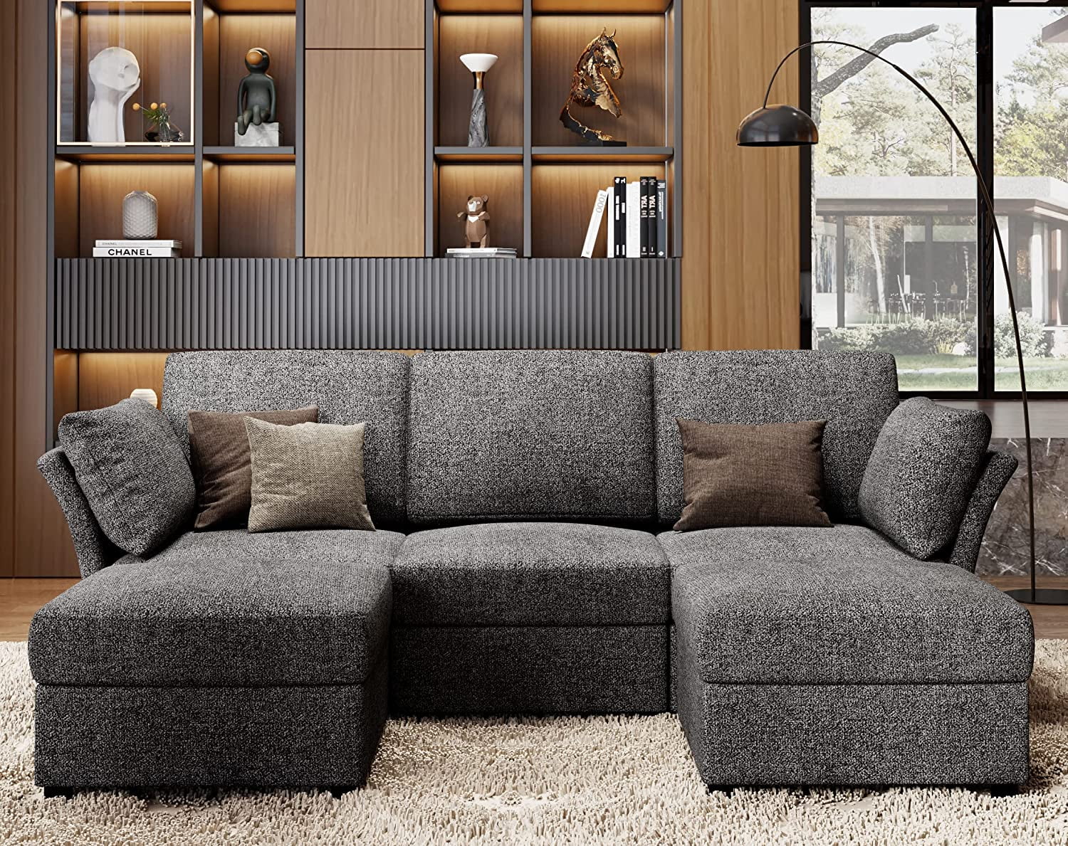 Amerlife Sectional Sofa, U Shaped Couch with Ottomans 5 Seat Sofa