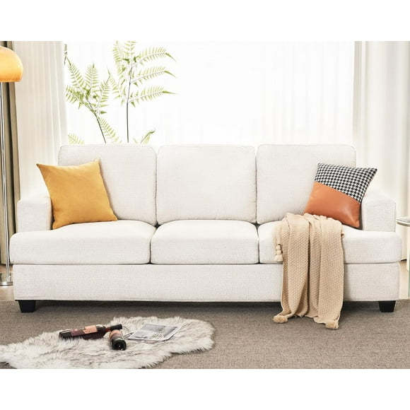 Amerlife Sofa, Comfy Couch with Deep Seats, 89 inch 3 Seater Sofa for Living Room, Beige Chenille