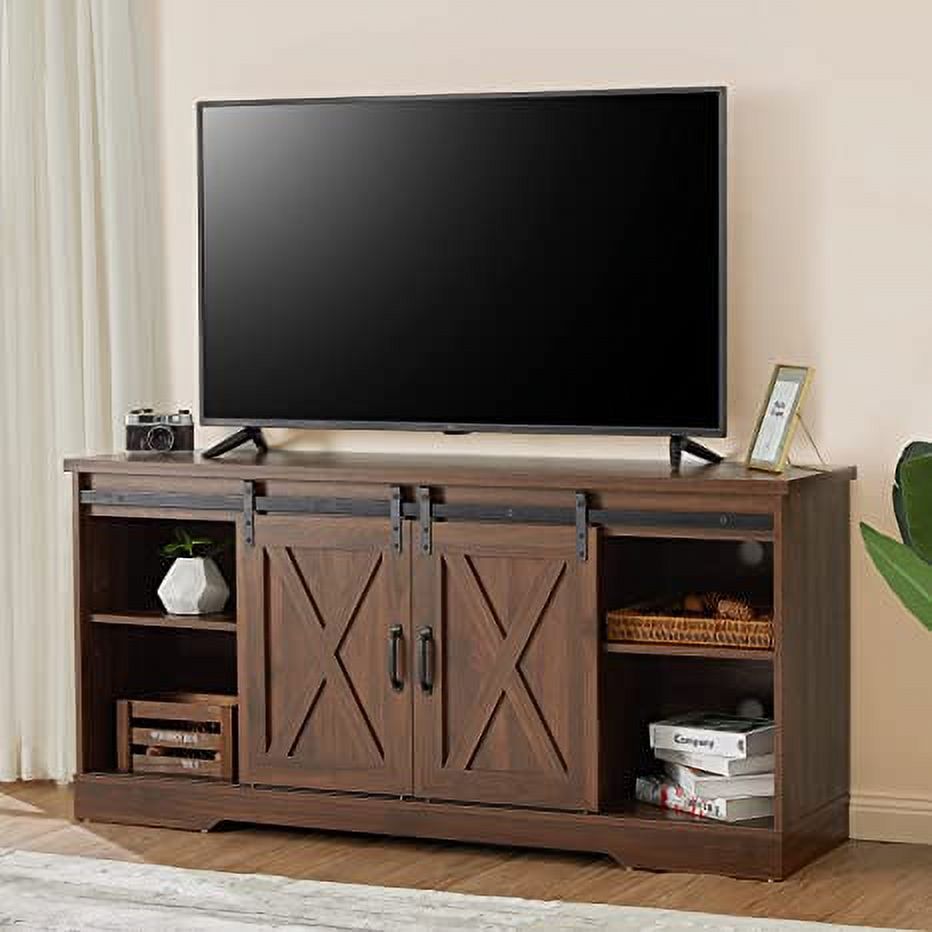 Amerlife TV Stand Sliding Barn Door Modernu0026Farmhouse Wood Entertainment  Center, Storage Cabinet Table Living Room with Adjustable Shelves for TVs  Up to 65, Dark Walnut - Walmart.com