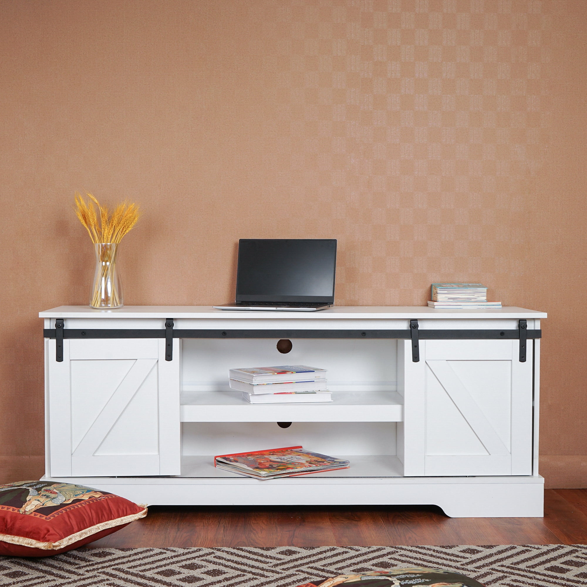 Amerlife TV Stand Sliding Barn Door Modern&Farmhouse Wood Entertainment