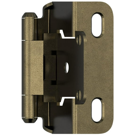 Amerock 1/2in (13 mm) Overlay Self-Closing, Partial Wrap Burnished Brass Hinge - 1 Pair