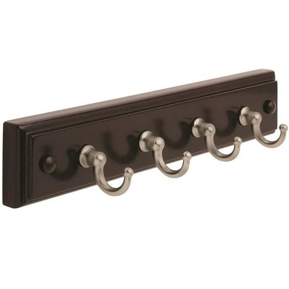 Amerock 8-5/8 in (219 mm) 4 Hook Mahogany/Antique Silver Key & Gadget Hook Rack