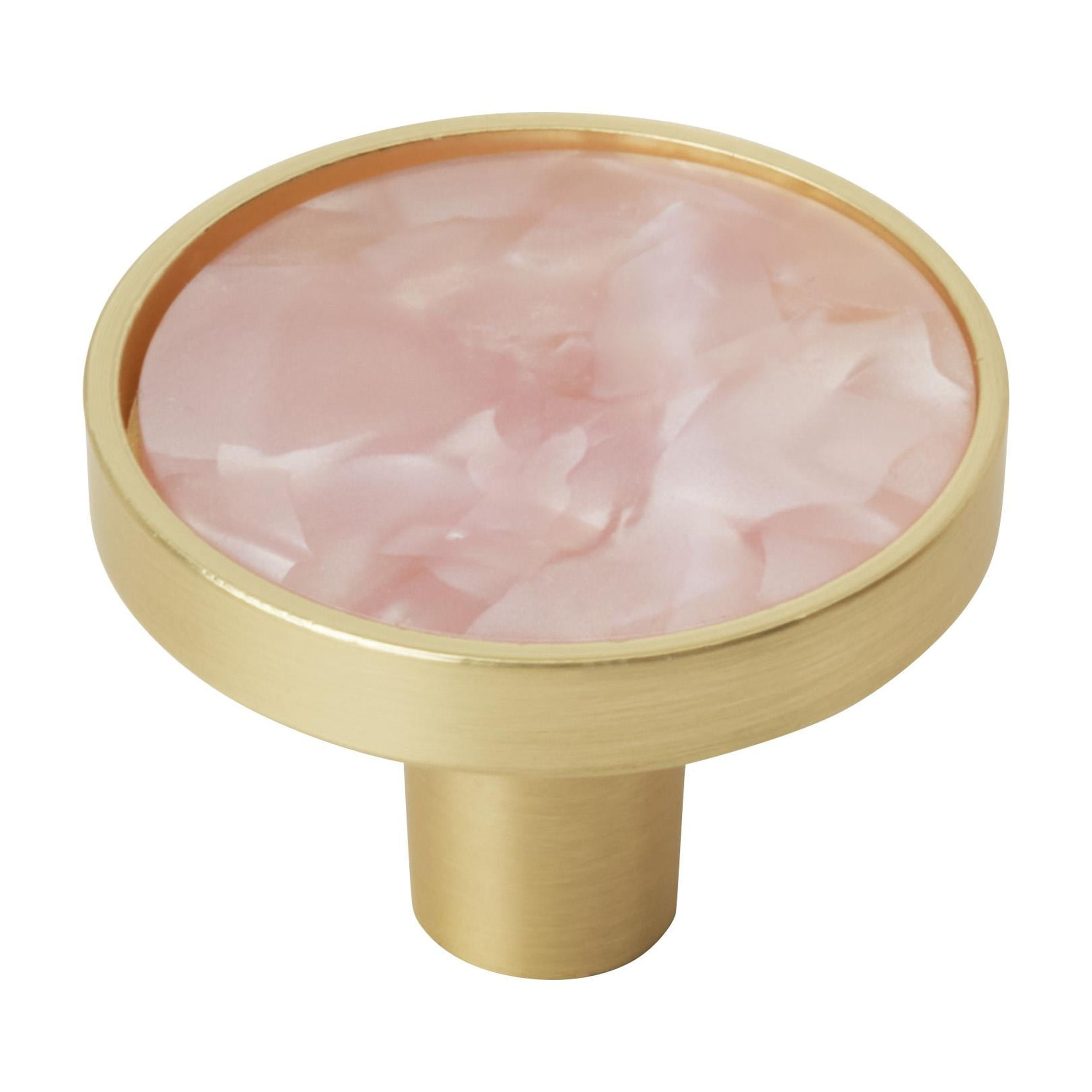 Gold and Pink Round Zinc and Acrylic Cabinet Knob Set