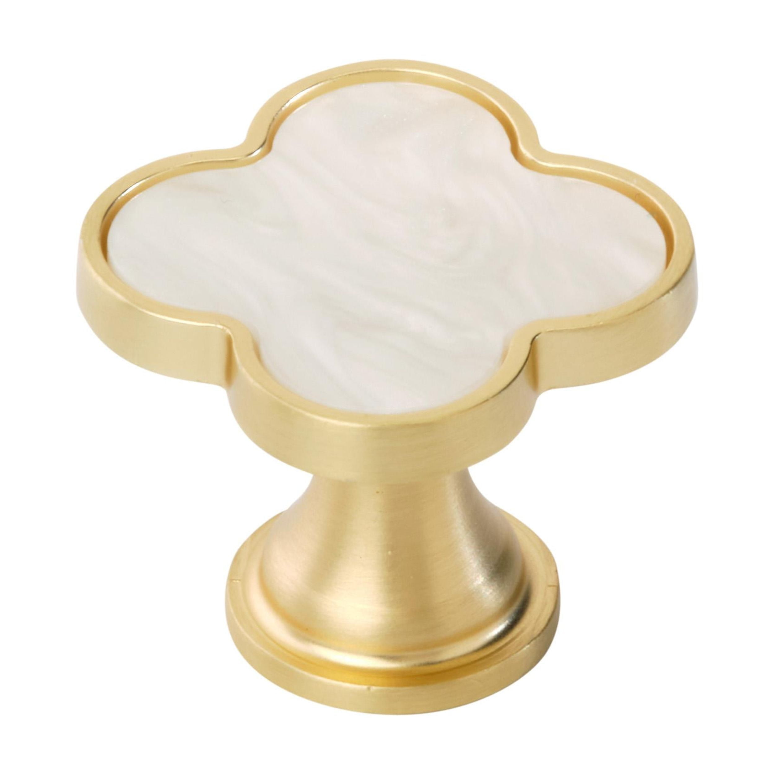 Gold and Mother of Pearl Clover Cabinet Knob, 1-1/4 inch